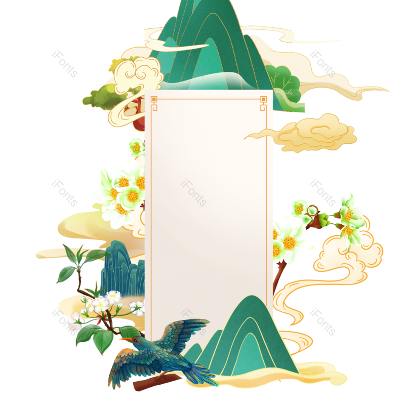 边框图片,中国风元素,乐器PNG,卷轴免抠素材